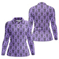Purple Demon Face And Bat Halloween Polo Shirt, Golf Polo For Women, Ladies Golf Shirts
