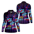 80s Retro Party Golf Shirt, Neon Synthwave Sunset Pattern, Golf Shirt For Women