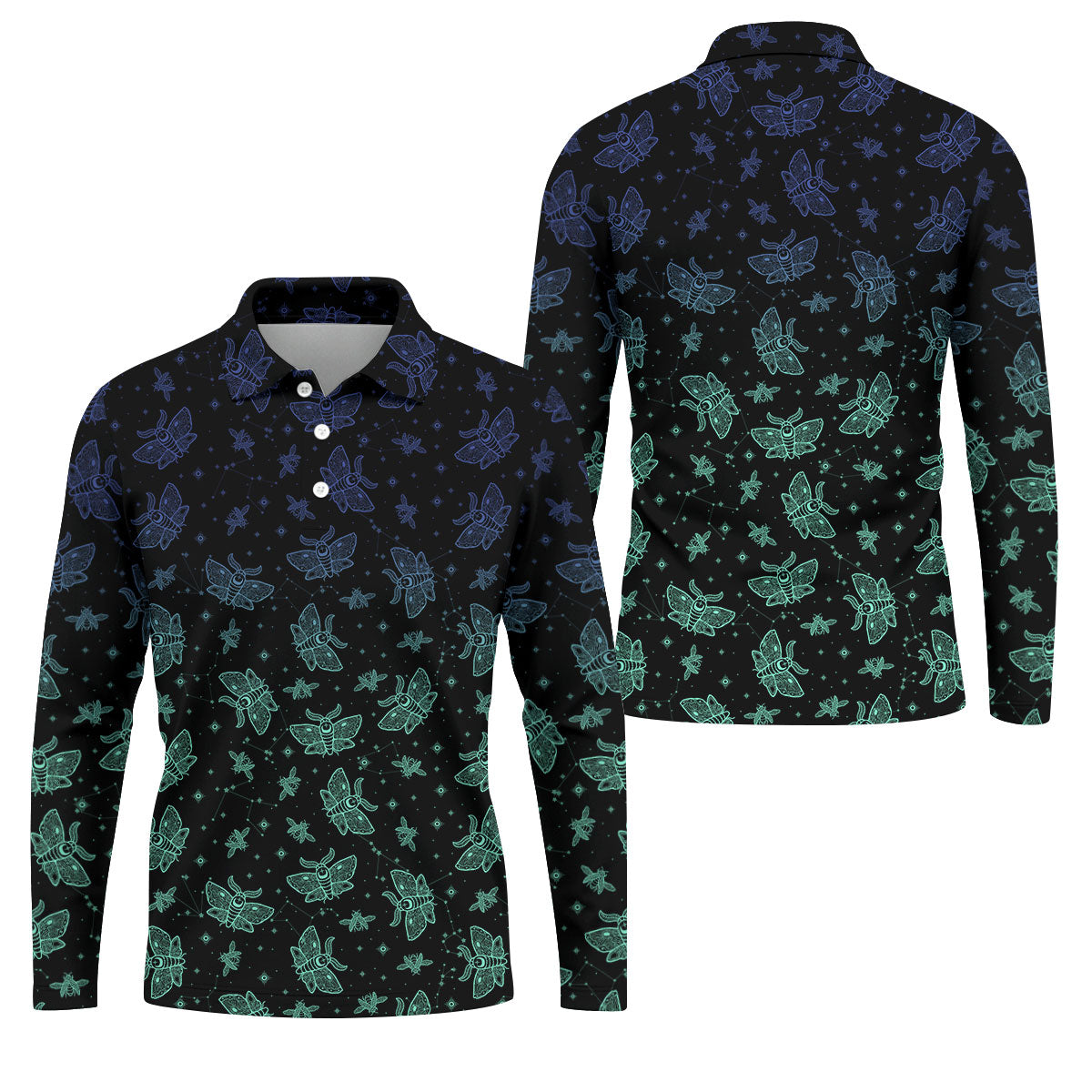 Celestial Moth Hawaiian Golf Shirt, Retro Golf Shirt, Halloween Golf Shirt, Polo Shirts For Men