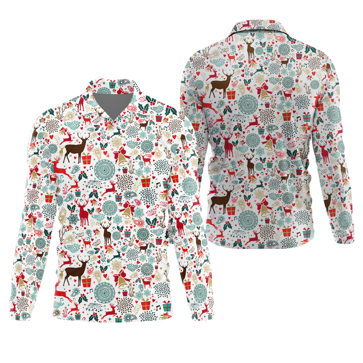 Vintage Reindeer White Christmas Golf Tops For Men, Gift Christmas Golf Shirt Polos, Men Golf Apparel