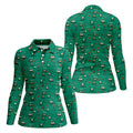 Funny Goose Golf Cart Pattern Green Polo Shirt, Womens Golf Tops, Golf Polo For Women