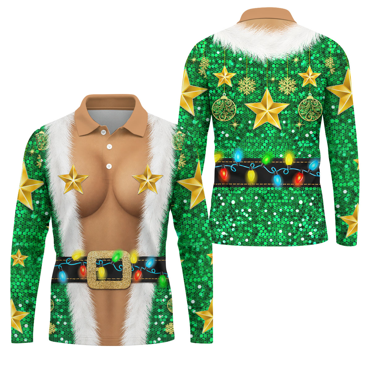 Green Santa Gold Stars Christmas Golf Shirt, Mens Golf Shirts, Mens Polo Shirts