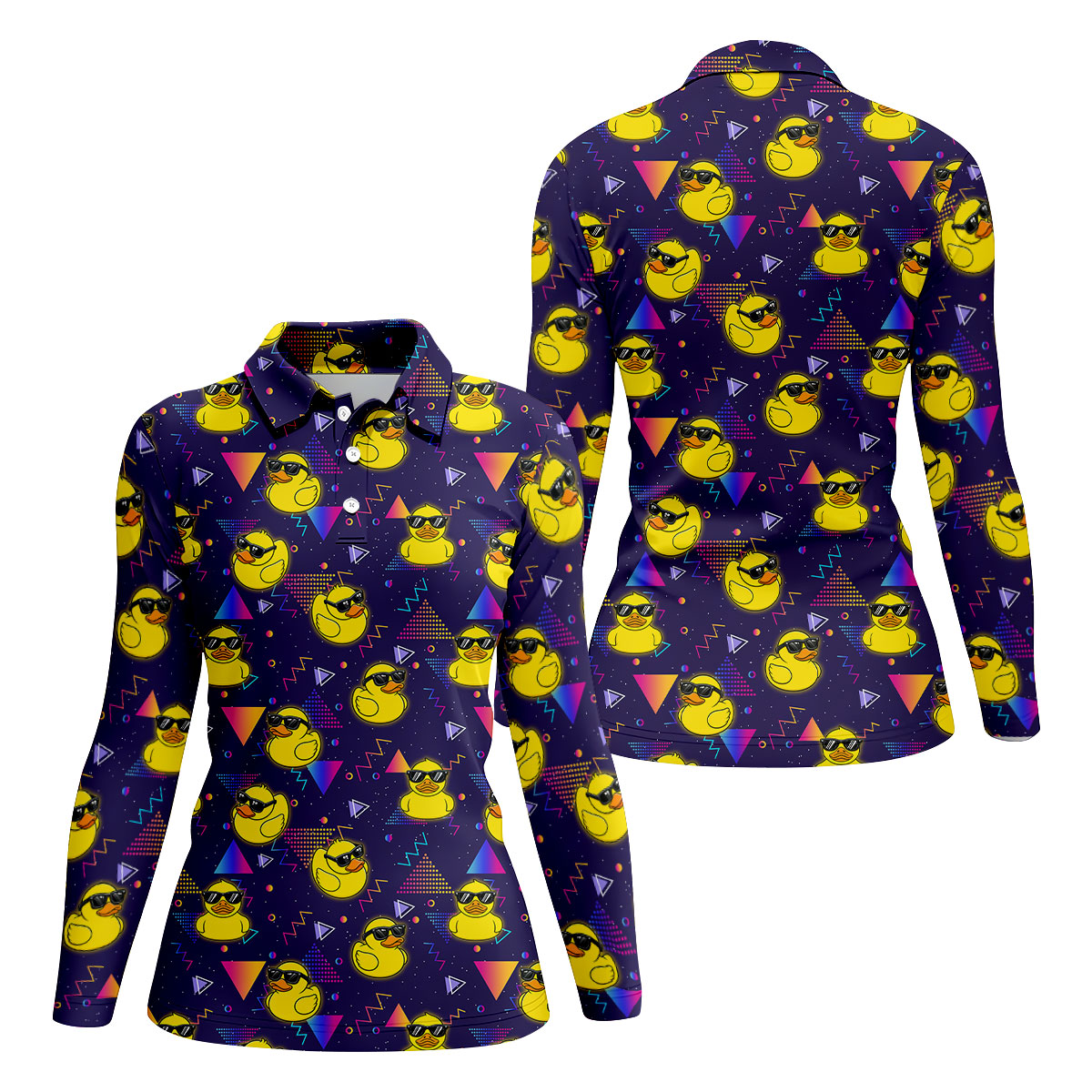 Funny Rubber Duck Retro Pattern Hawaiian Golf Shirt, Women's Golf Tops, Ladies Golf Shirts