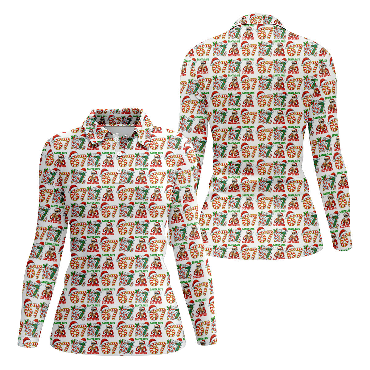 Santa Says Six Seven Funny Christmas Golf Tops For Women, Christmas Golf Shirt, Women Golf Apparel
