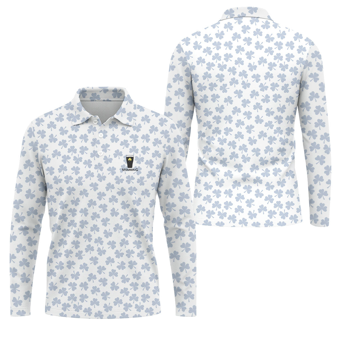 Vitamin G Shamrock Pattern Golf And Beer White Golf Shirt, St Patrick's Day Golf Shirt, Polo Shirts For Men