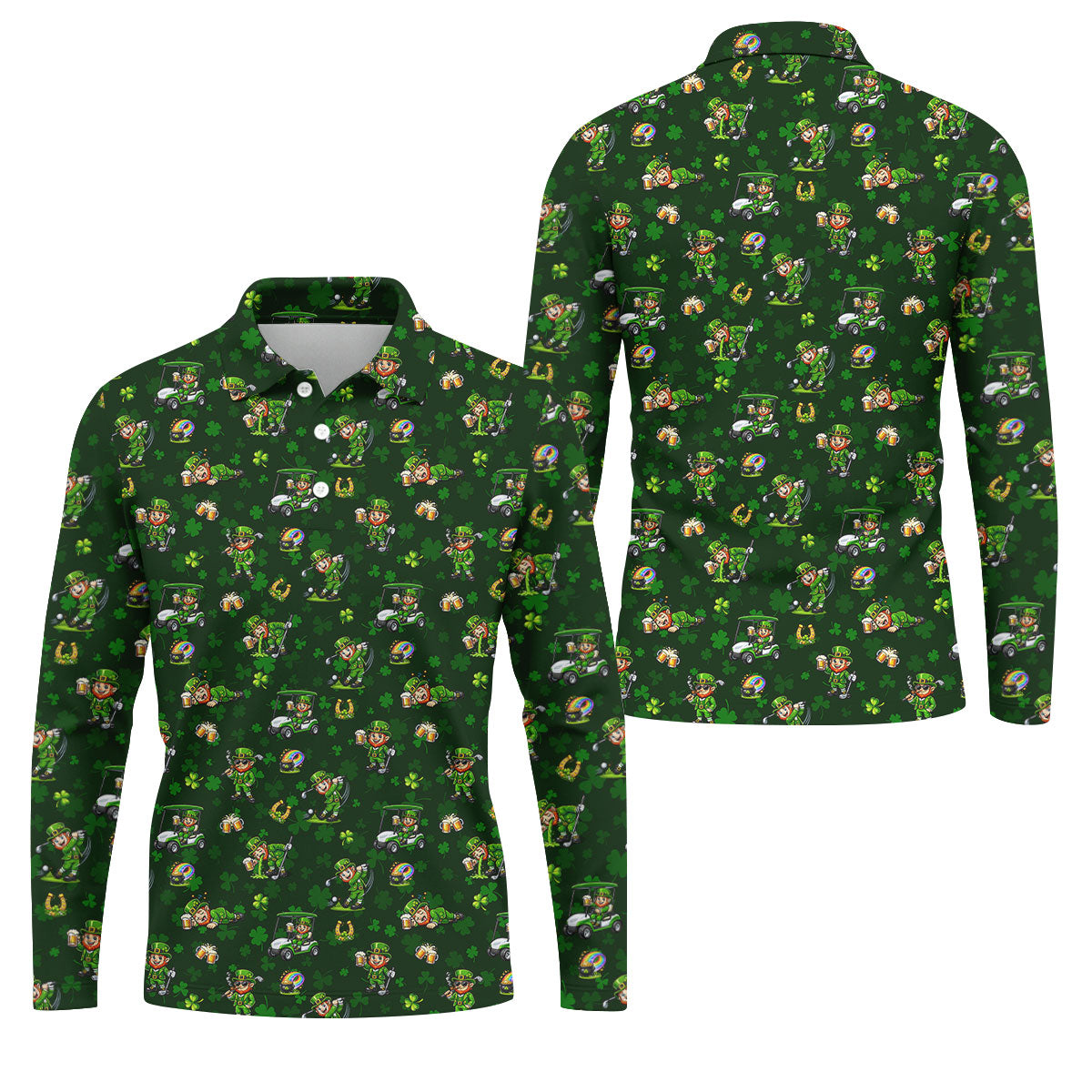 St Patrick's Day Golf Leprechaun Pose Shamrock Golf Shirt, Fun Golf Shirts For Men, Polo For Men