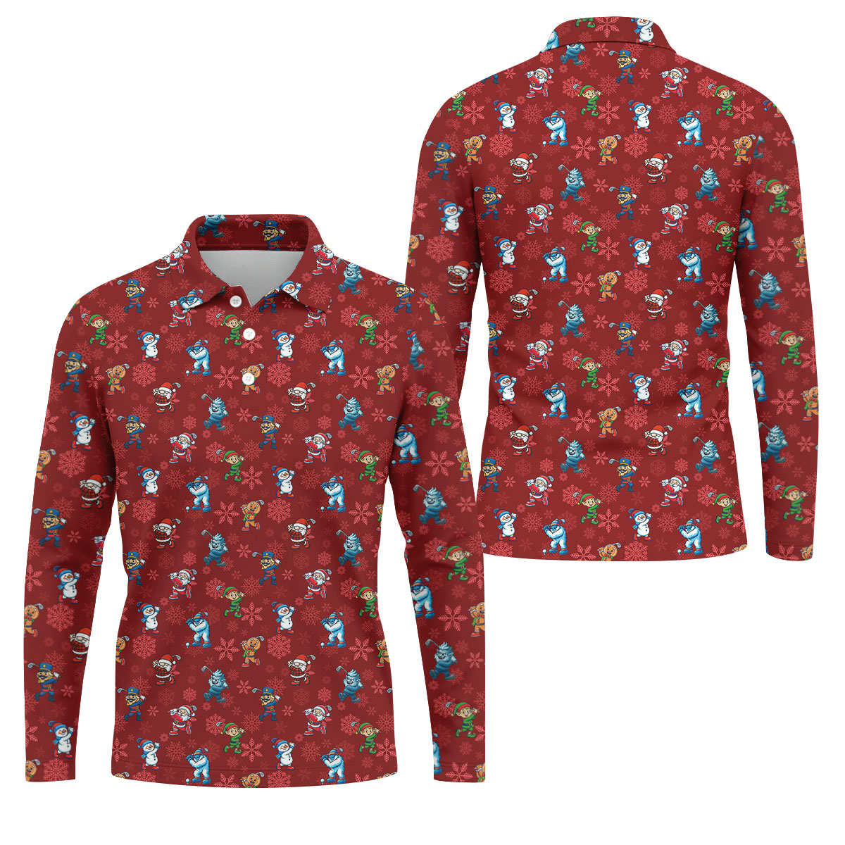 Funny Christmas Characters Golf Pose Red Golf Shirt, Christmas Golf Shirt, Polo Shirts For Men