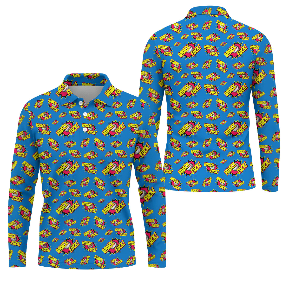Whack F*ck Comic Golf Ball Pattern Golf Shirt, Men's Golf Shirt, Golf Apparel For Men