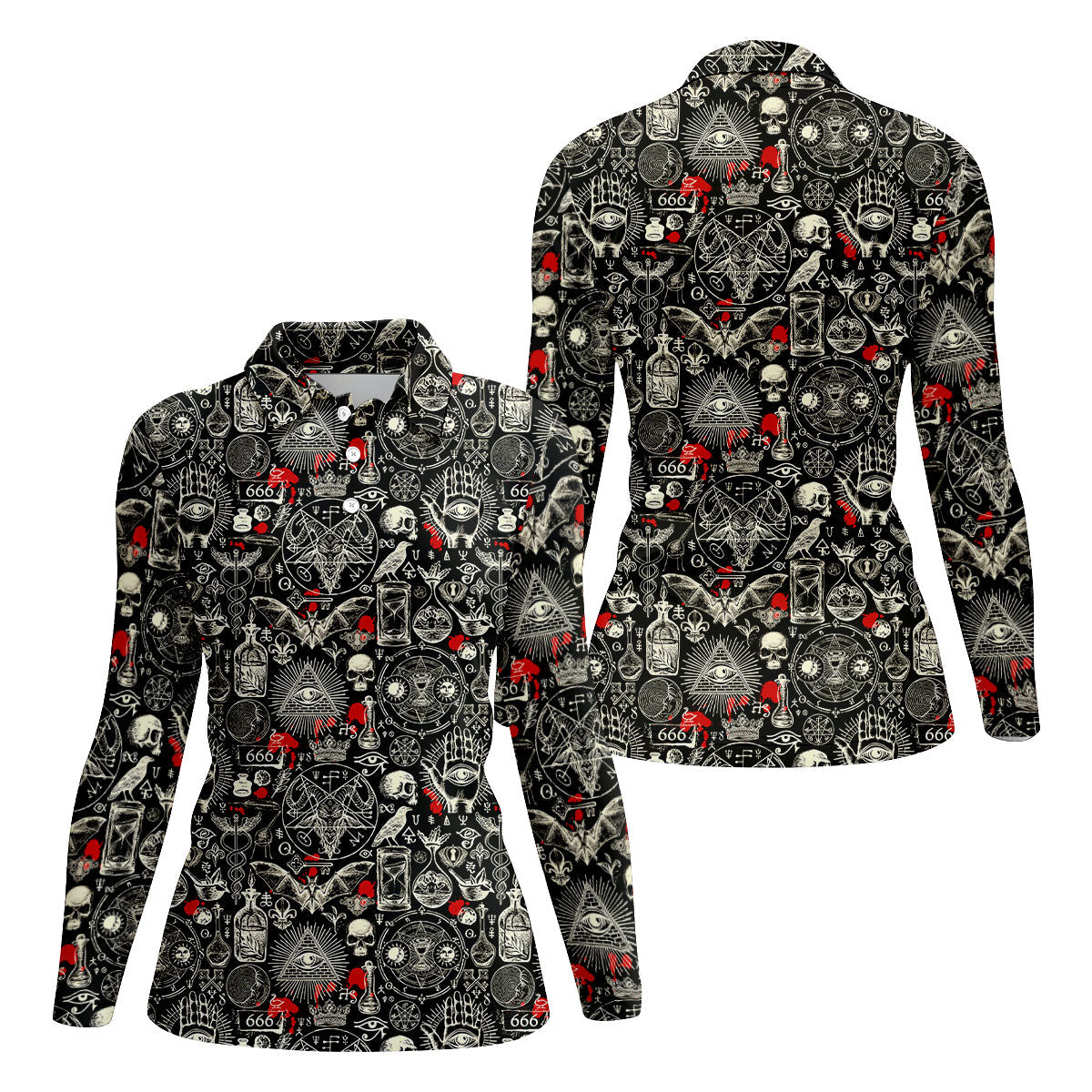 Occult Theme Sketch Style Hawaiian Golf Shirt, Women's Golf Tops, Ladies Golf Shirts