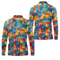 Autism Awareness Rainbow Gradient Puzzle Pattern Golf Tops For Men, Men's Golf Shirt, Polo Shirts For Men