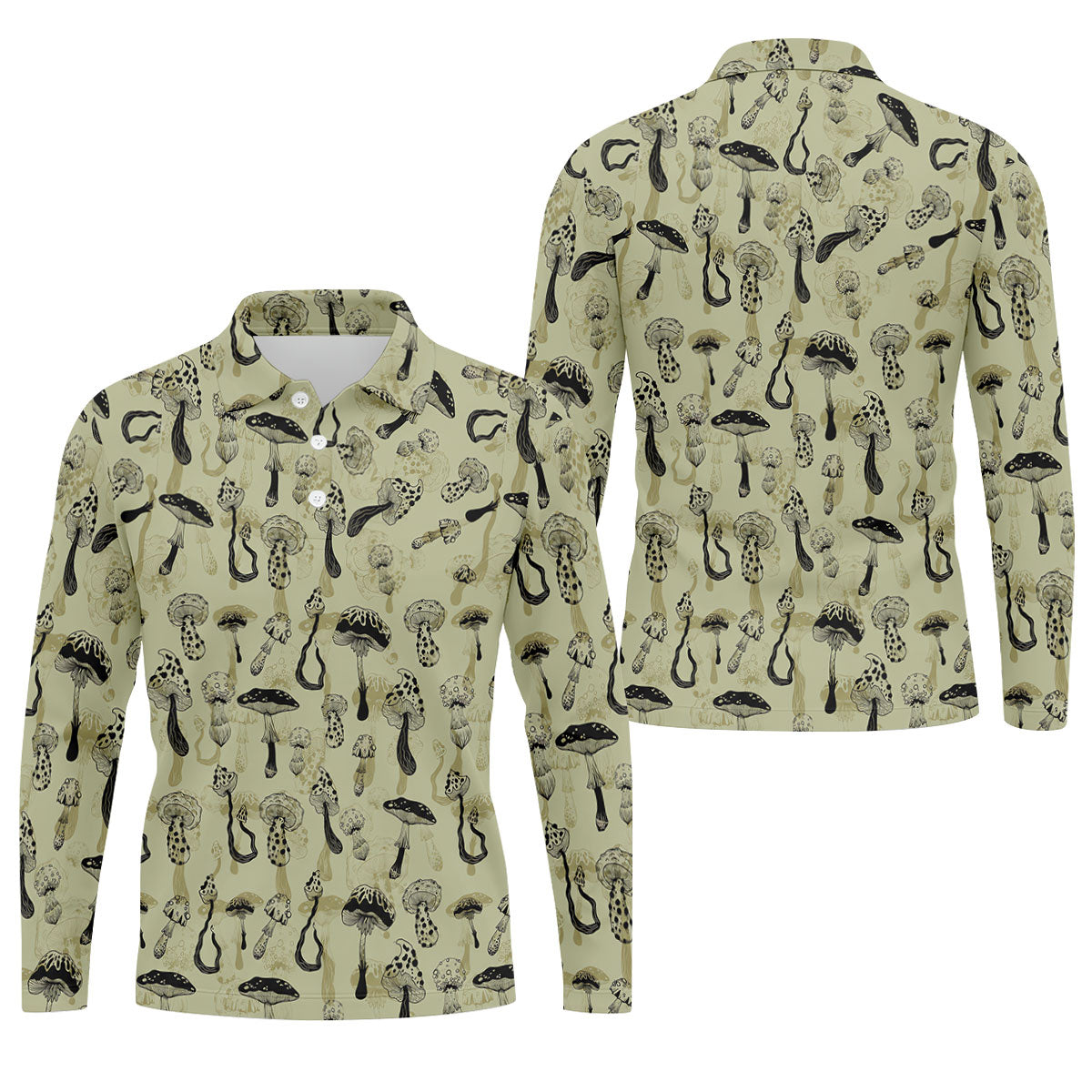 Mushroom Pattern Hand-drawn Art Hawaiian Golf Shirt, Men's Golf Shirt, Polo Shirts For Men