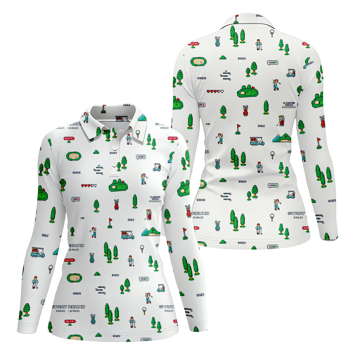 Retro Video Game Golf Theme Hawaiian Golf Shirt, Women's Golf Tops, Ladies Golf Shirts