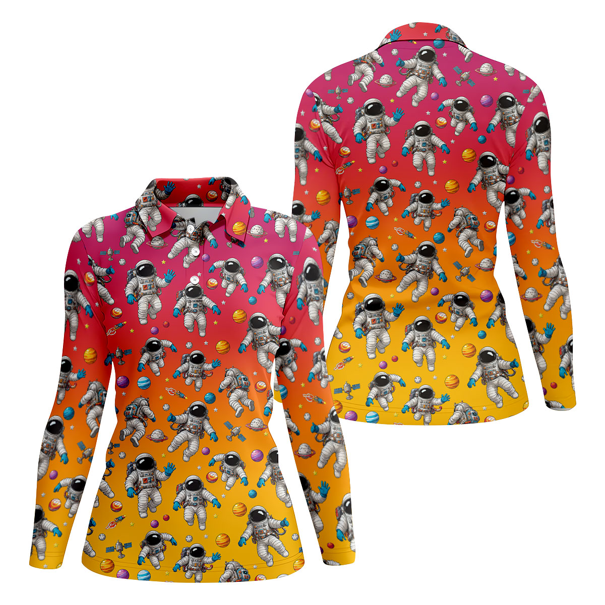 Space Astronaut Hawaiian Golf Shirt, Women's Golf Tops, Ladies Golf Shirts