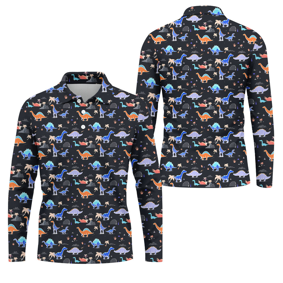 Colorful Dinosaur Hawaiian Golf Shirt, Cute Golf Outfit, Men's Golf Shirt, Polo Shirts For Men