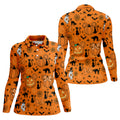 Black Cat and Pumpkin Halloween Polo Shirt, Golf Polo Apparel, Womens Golf Outfit