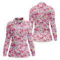 Breast Cancer Pink Ribbon Floral Golf Shirt, Cancer Awareness Shirt, Ladies Golf Polos, Golfing Apparel