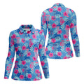 Blue Hibiscus Disc Golf Polo Shirt, Golf Tops For Women, Women’s Golf Polo