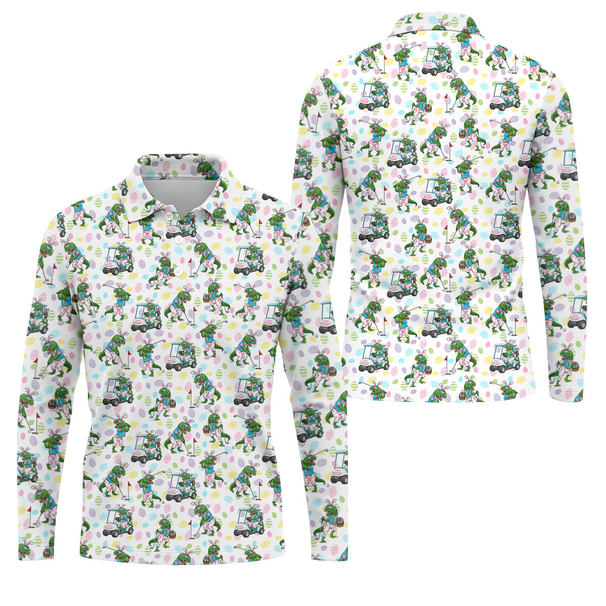 T-Rex Bunny Colorful Easter Egg Men's Funny Golf Shirts, Golf Shirts For Men, Polo Shirts For Men