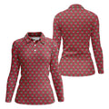 Christmas Golf Cart Pattern Red Women's Golf Tops, Christmas Golf Shirt, Polo Shirts For Women