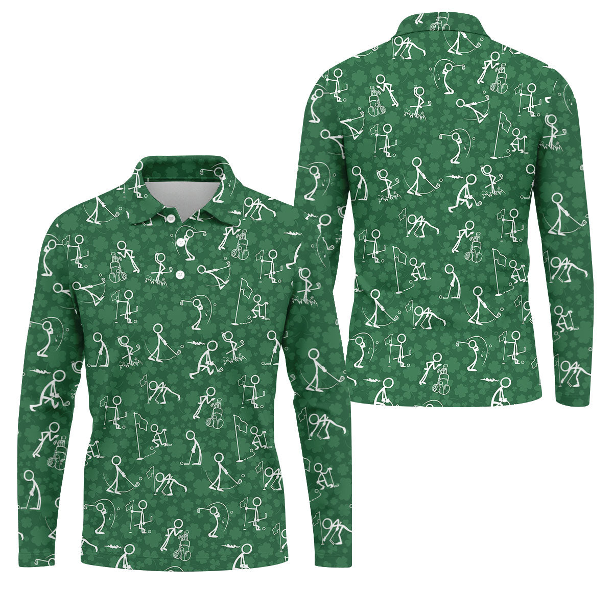 Stick Figure Golf Pose Shamrock Golf Shirt, St Patrick's Day Golf Tops For Men, Polo Shirts For Men