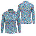 Surfing Santa Christmas Ocean Pattern Polo Shirt, Mens Golf Polo, Christmas Golf Shirt