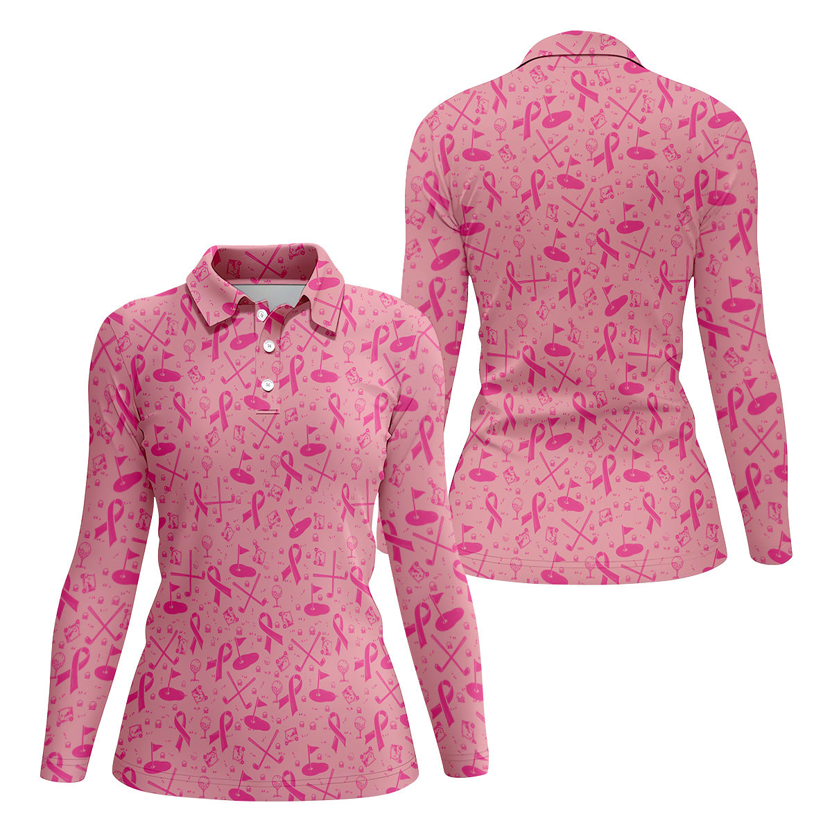 Awareness Ribbon Light Pink Golf Shirt, Cancer Awareness Shirt, Ladies Golf Shirts, Golfing Apparel