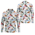 Tropical Dachshund Beach Pattern Hawaiian Golf Polo, Golf Tops For Men, Golfing Apparel