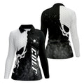 Monochrome Skull Golf Ball Graphic Golf Shirt, Golf Polo For Women, Printed Golf Shirt
