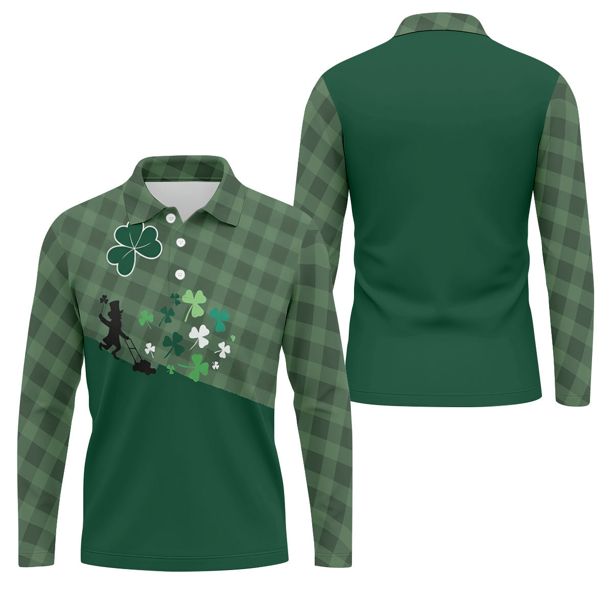 Green Checkered Leprechaun Shamrock St Patrick's Day Golf Shirt, Performance Golf Shirt, Polo Shirts For Men