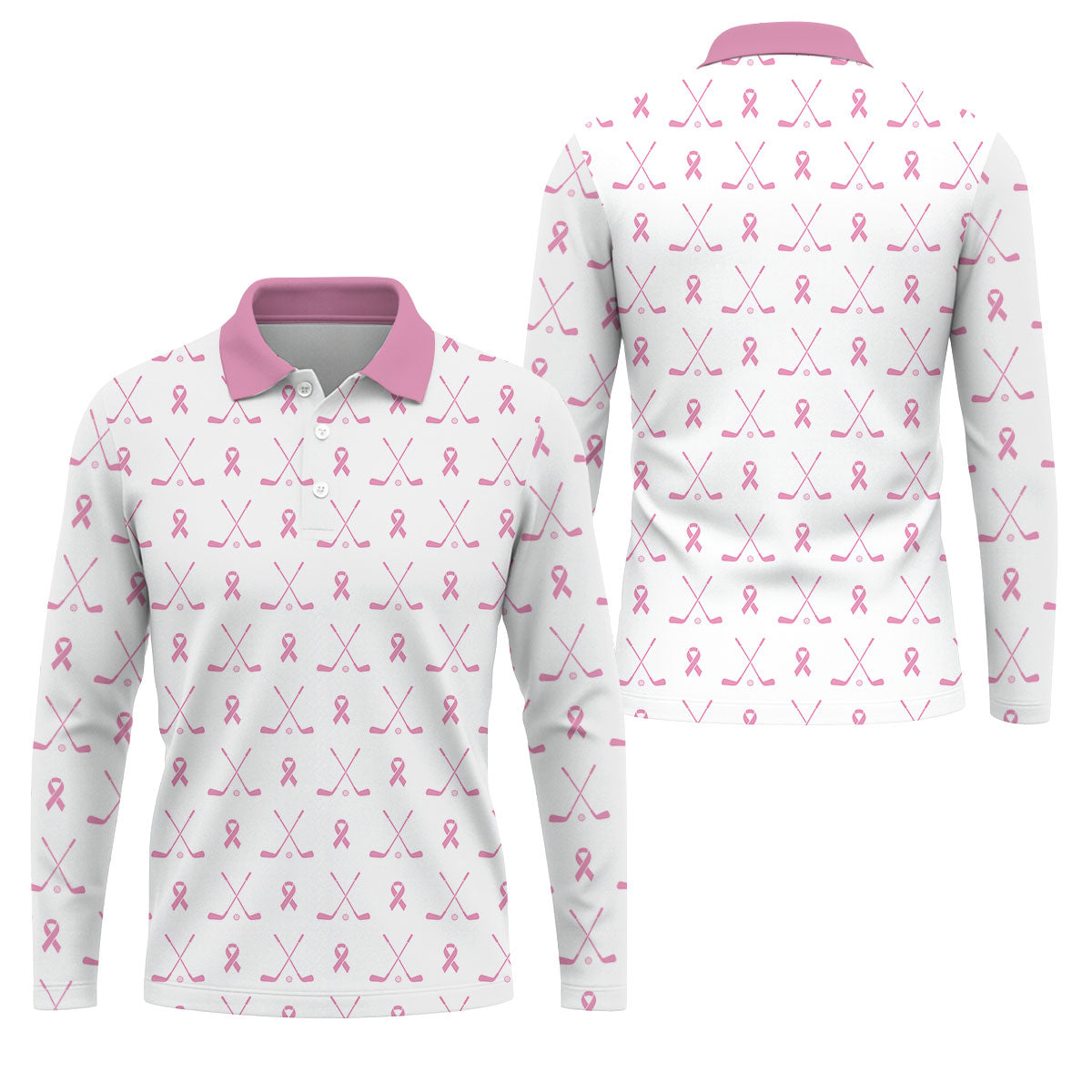Pink Ribbon Golf Clubs Breast Cancer Polo Shirt, Golf Shirts For Men, Mens Golf Apparel