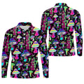 Black Neon Mushroom Pattern Golf Shirt, Mens Golf Polo, Golf Apparel For Men, Printed Golf Shirts