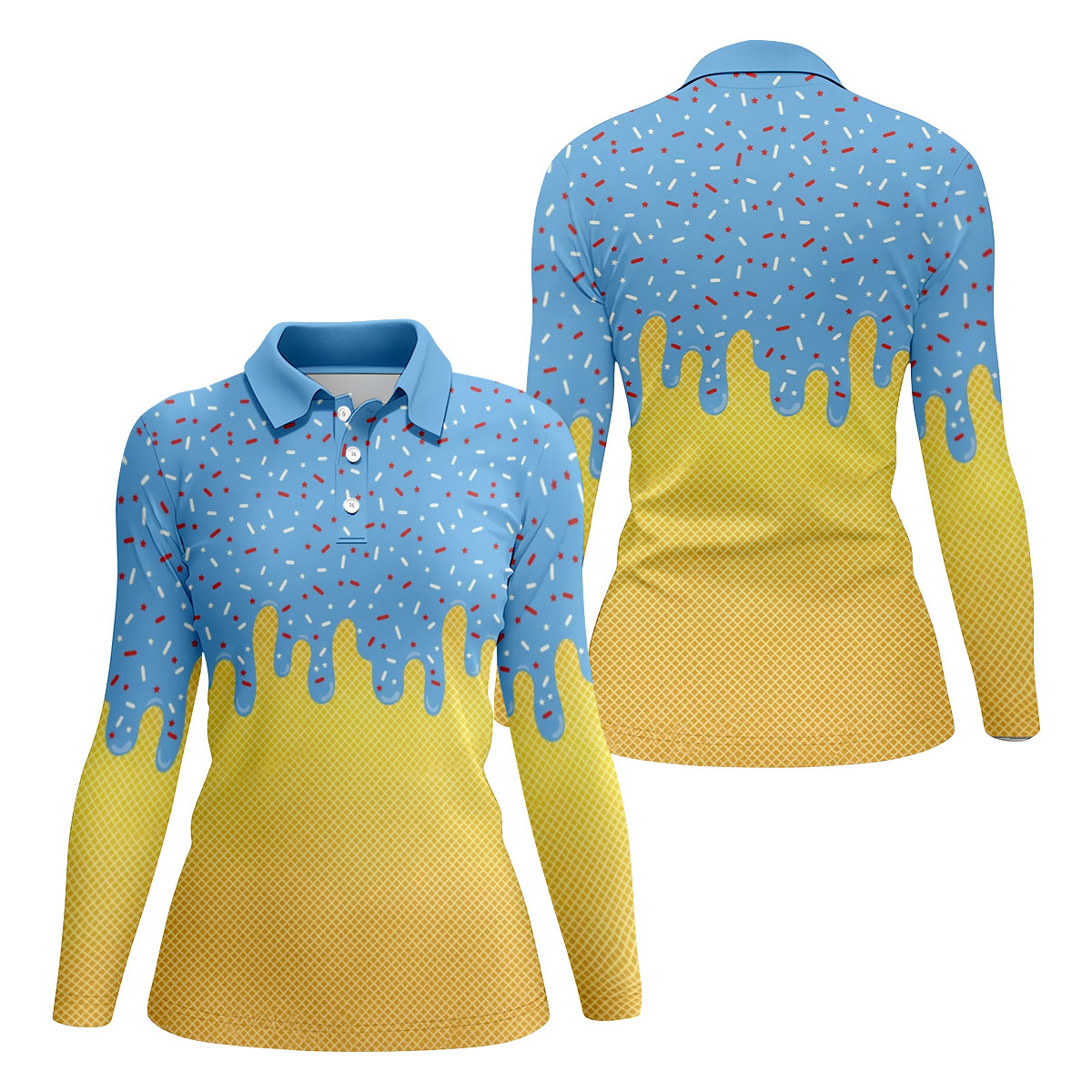 Ice Cream Pattern Hawaiian Golf Shirt, Summer Vibe Women's Golf Tops, Ladies Golf Shirts