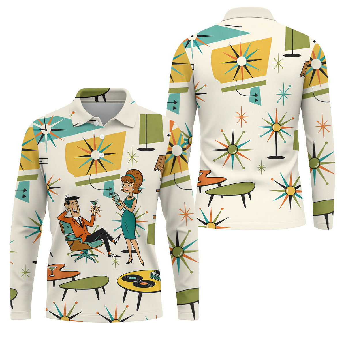 Atomic Cocktail Lounge Retro Hawaiian Golf Shirt, Men's Golf Shirt, Polo Shirts For Men