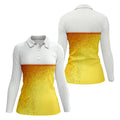 Cold Beer Print Golf Top, Beer Glass Pattern Design, Golf Shirts For Women