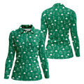 Stick Figure Golf Pose St Patrick's Day Shamrock Green Golf Shirt, Women's Golf Tops, Ladies Golf Polos