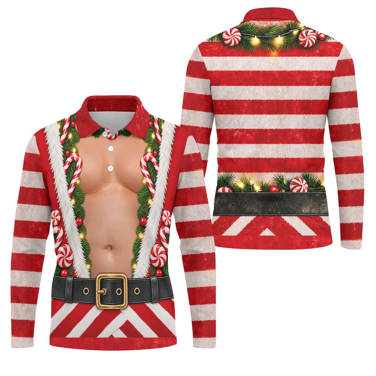 Candy Cane Santa Suit Christmas Golf Shirt, Mens Golf Shirts, Golf Apparel For Men