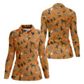Vintage Black Cat Halloween Pattern Polo Shirt, Golf Shirts For Women, Womens Golf Tops
