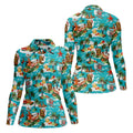 Women's Funny Surfing Santa Hawaiian Golf Shirt, Christmas Golf Shirt, Women’s Golf Polo