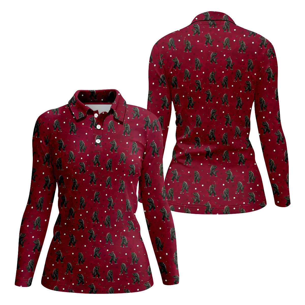 Funny Giant Monster Golf Pattern Polo Shirt, Womens Golf Tops, Ladies Golf Shirts