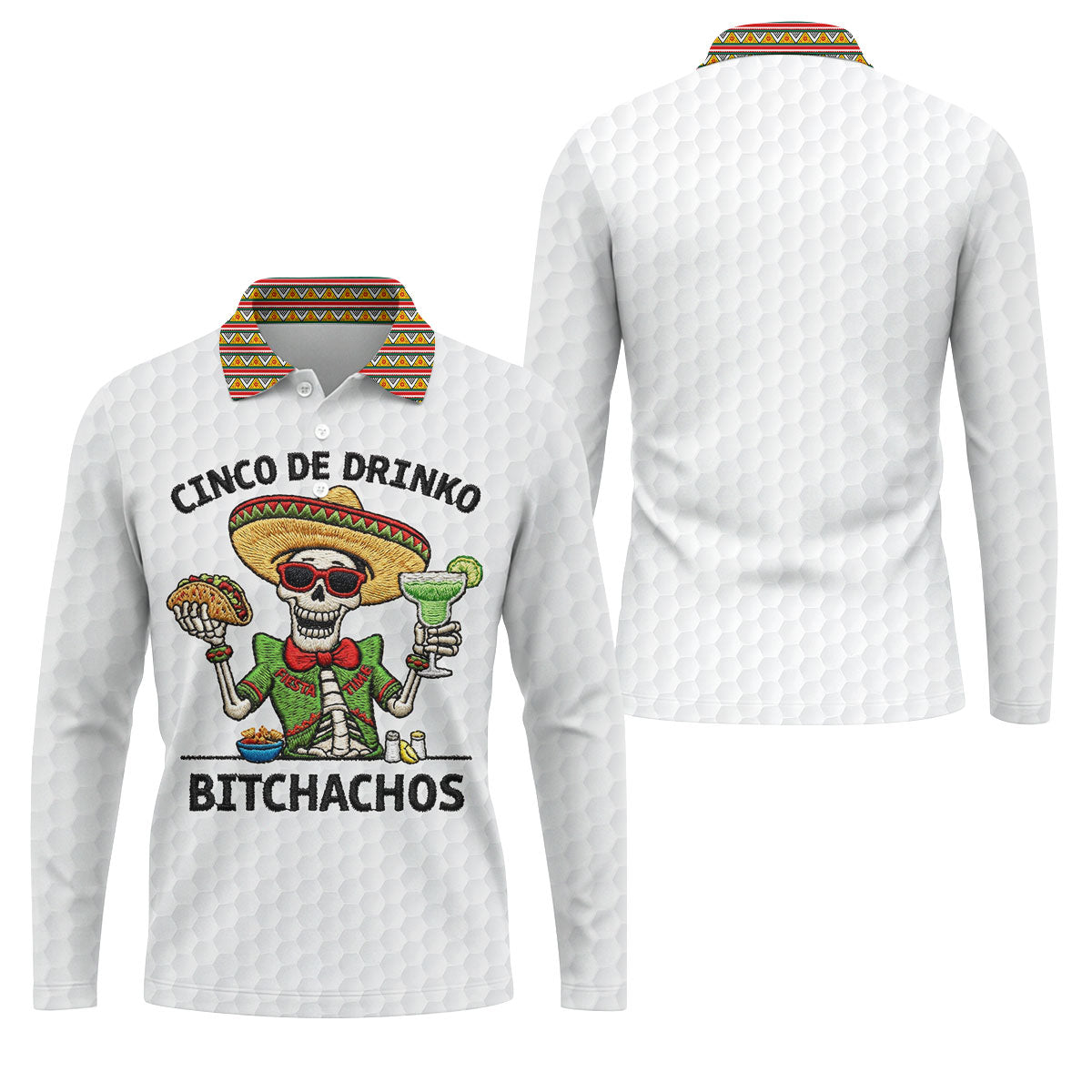 Skeleton Holding Taco And Margarita Hawaiian Golf Polo, Golf Tops For Men, Golfing Apparel