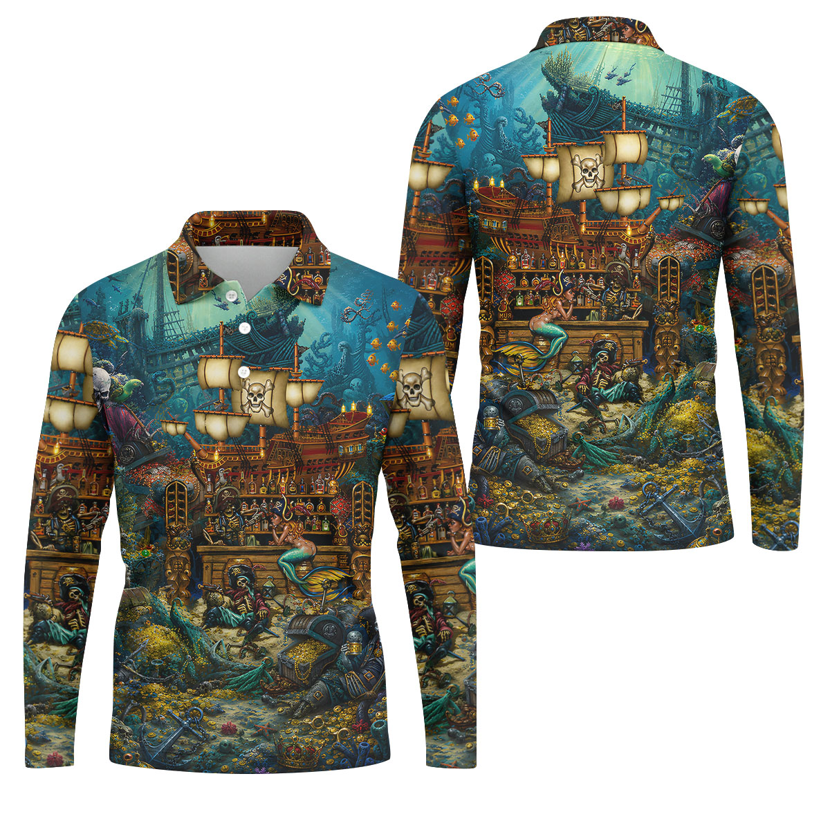 Pirate Life Tiki Pattern Hawaiian Golf Shirt, Men's Golf Shirt, Polo Shirts For Men