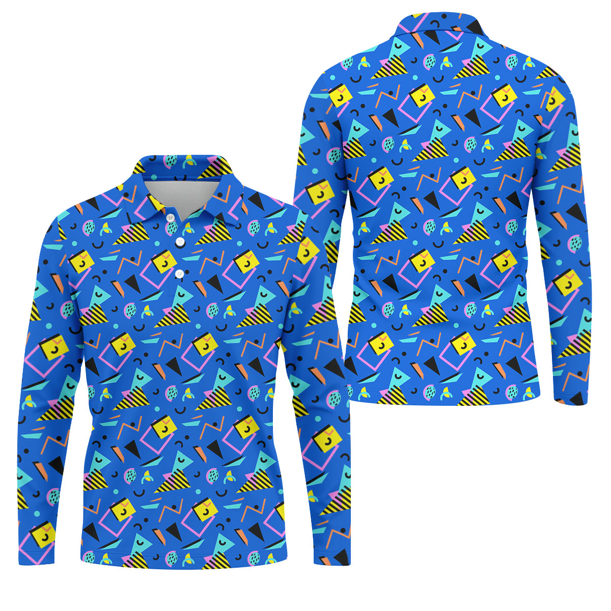 Playful Geometric Memphis Style Golf Tops For Men, Polo Shirts For Men, Golf Shirts For Men