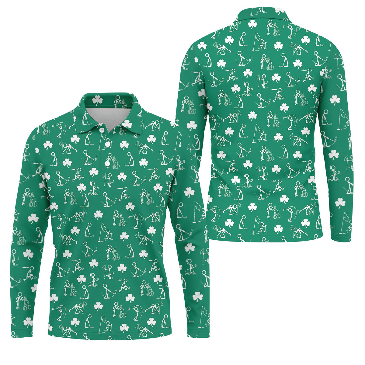 Stick Figure Golf Pose St Patrick's Day Shamrock Green Golf Shirt, Polo Shirts For Men, Golf Shirts For Men