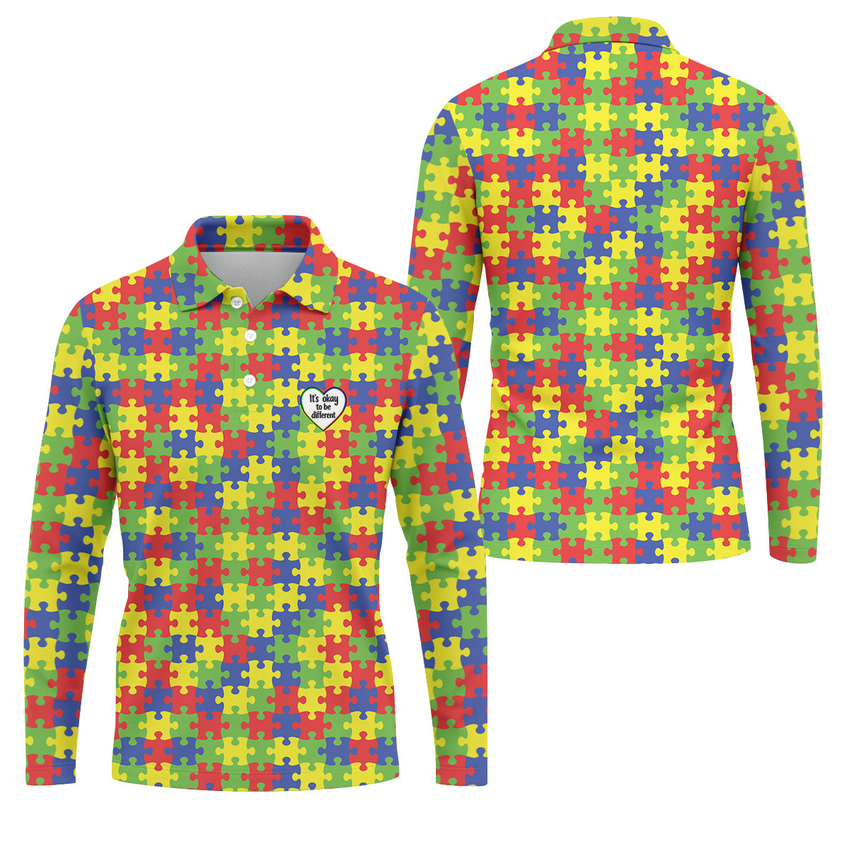 It's Okay To Be Different Autism Puzzle Golf Tops For Men, Autism Awareness Colors Golf Shirts For Men