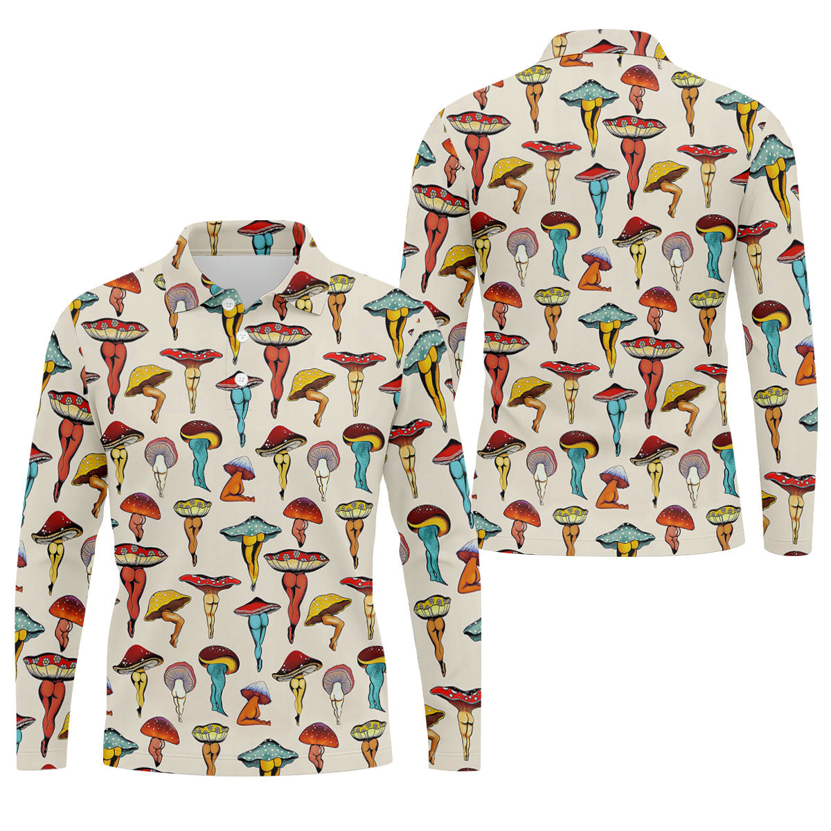 Funny Mushroom Legs Pattern Golf Polo Shirt, Printed Golf Shirts, Golf Polo Shirts For Men