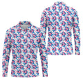 Pink Blue Tropical Floral Hawaiian Golf Shirt, Vibrant Color Golf Shirts For Men