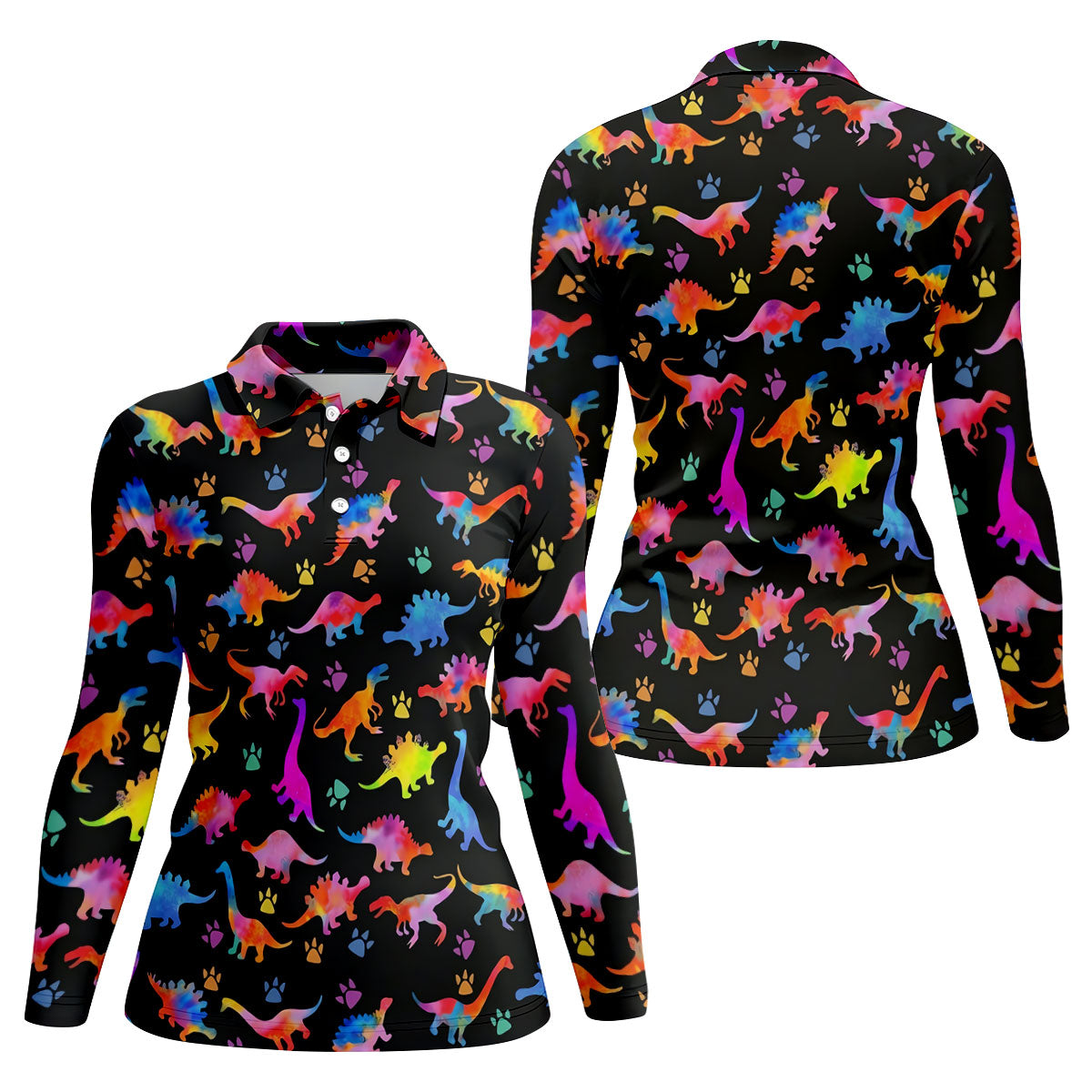 Dinosaur Lover Colorful Golf Shirt, Ladies Golf Shirts, Women's Golf Tops