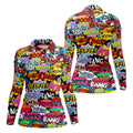 Comic Pop Art Golf Shirt, Retro Speech Bubble Pattern, Polo Shirts For Women