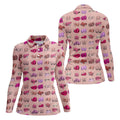 Pink Funny Boob Pattern Golf Polo Shirt, Women's Golf Tops, Golf Polo For Women