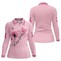 Just Breathe Butterfly Pink Ribbon Breast Cancer Polo Shirt, Golf Polo For Women